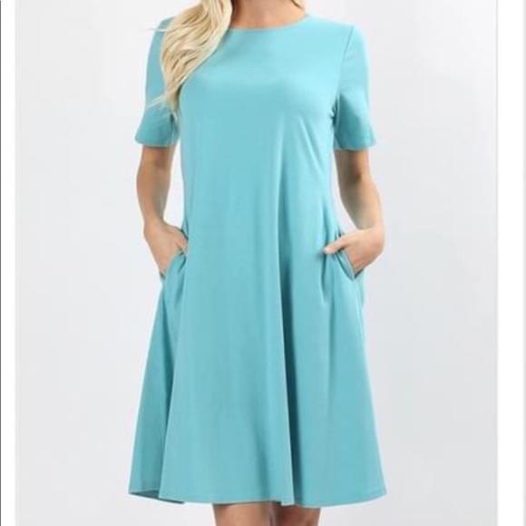 Zenana Short Sleeves Dress Casual Ash Mint M & XL - Picture 2 of 4